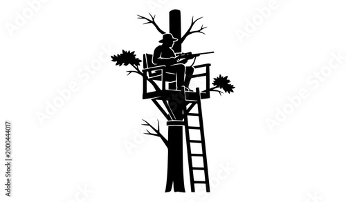 Photos Hunter in tree stand silhouette vector rifle outdoor hunting illustration