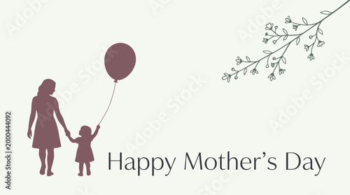Mother's Day Mother and child silhouette walking together for a seasonal greeting card to celebrate family bonds and maternal love