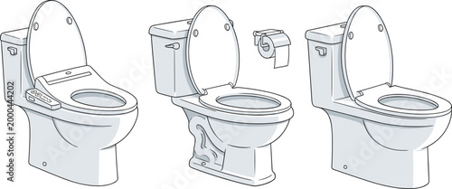 Modern Toilet Set Illustration with Different Bathroom WC Designs Clean Sanitary Fixtures for Home Interior Plumbing and Hygiene Concept Vector Collection