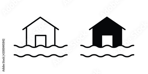 Flooded house icon pack, best for Graphic designs. Vector