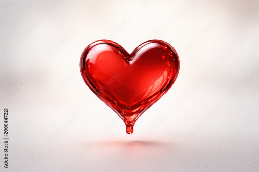Fototapeta premium Shiny red heart with a drop of liquid falling from its tip