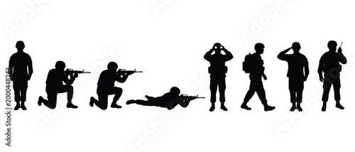 Silhouette collection of soldiers in various combat and tactical poses, ready for action.