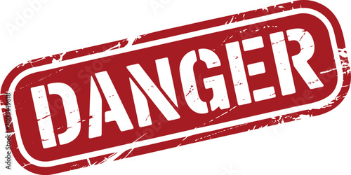 Red grunge danger rectangular stamp warning people about potential hazards and risks