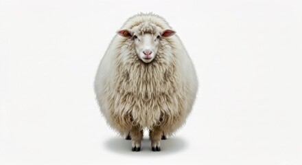 Fluffy White Sheep Portrait Against White Background Farm Animal Stock Photo