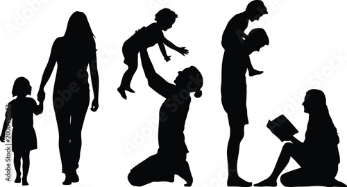 Parents with Kids Silhouette Icon Collection Set Family Parents and Children
