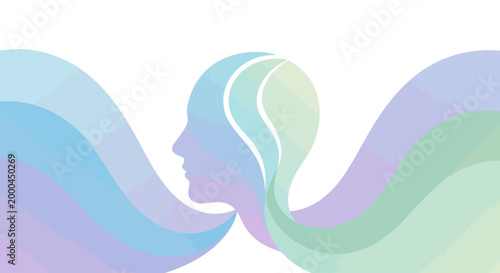 Abstract Human Head Profile with Flowing Pastel Waves