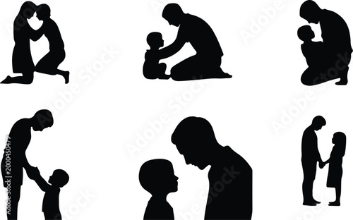 Parents with Kids Silhouette Icon Collection Set Family Parents and Children