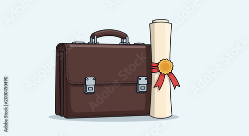 Vector illustration of a briefcase and rolled document