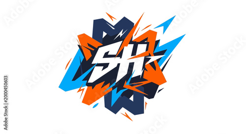 abstract vector logo design with blue and orange shapes