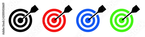 Banner Target icon with arrow in center symbolizing goal, focus and accuracy. Bullseye pictogram for success, achievement, strategy and direction. Ideal for planning vector graphic design