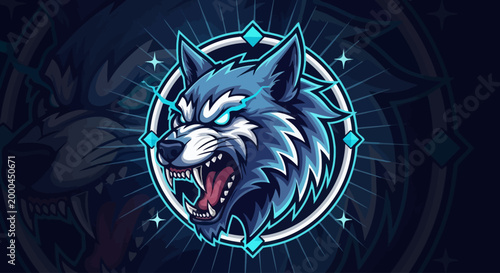 vector illustration of a glowing wolf emblem