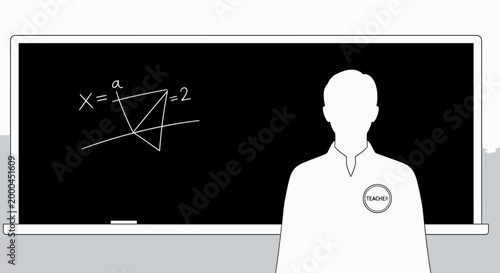 vector illustration of person near blackboard with geometric shapes