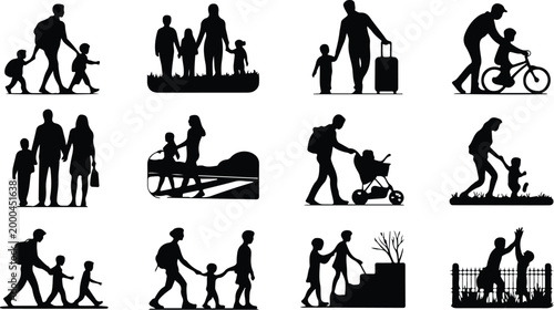 Parents with Kids Silhouette Icon Collection Set Family Parents and Children