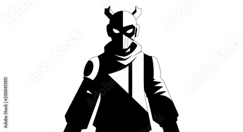 Black and White Vector Illustration of a Hooded Creature