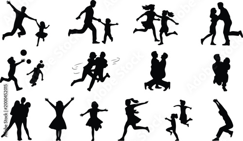 Parents with Kids Silhouette Icon Collection Set Family Parents and Children