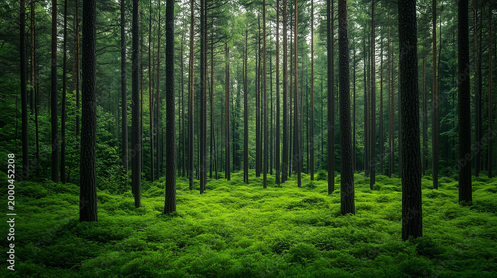 Fototapeta premium Green trees in the forest in summer. Forest