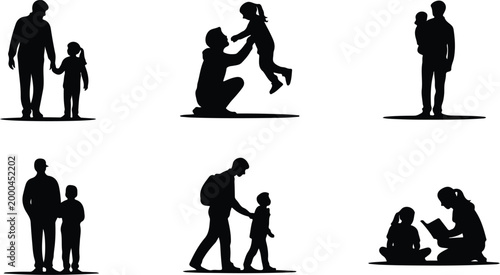 Parents with Kids Silhouette Icon Collection Set Family Parents and Children