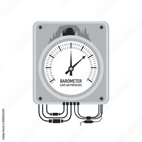 Barometer measures cave air pressure, scientific instrument, atmospheric measurement, geological exploration