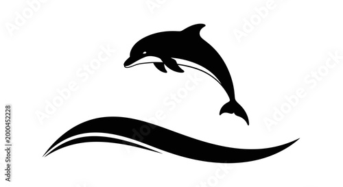 Black silhouette dolphin leaping over waves vector graphic
