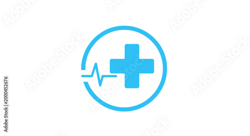 Blue Medical Cross and EKG Line Icon