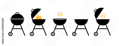 Grill bbq icon vector pictogram fire symbol. Grill barbecue roaster party smoke cook logo icon