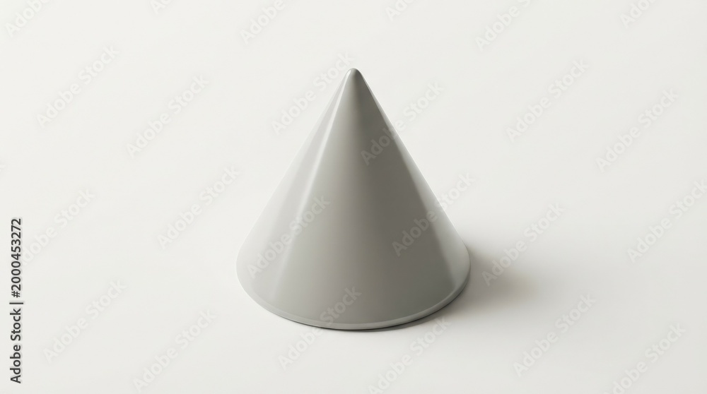 Fototapeta premium A minimalist cone icon rendered as a sleek isometric object for web design, clean edges, subtle shadows and balanced geometry, crisp light and modern polished atmosphere, ultra-realistic, no logos.