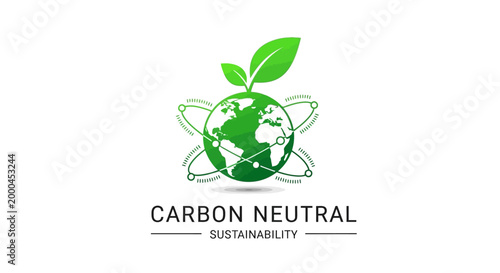 Carbon Neutral Globe with Leaf Vector Illustration