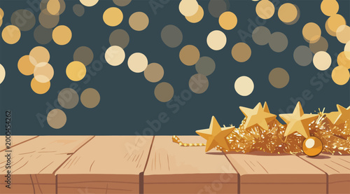 Festive Wooden Tabletop Holiday Decor Background