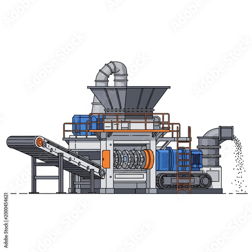 Industrial Shredder Machine with Conveyor Belt and Output Chute