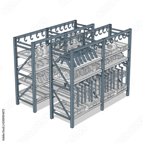 Industrial Shelving Racks with Tools and Equipment, Metal Storage System