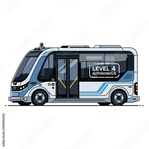 Level 4 Autonomous Bus, Self-Driving Shuttle, Futuristic Public Transport, Electric Vehicle