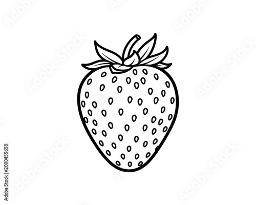 Hand-drawn white strawberry with leafy top, flat cartoon illustration for food and nature themes