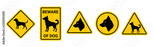 Dog beware sign guard icon. Dog danger forbidden pictogram vector icon caution
