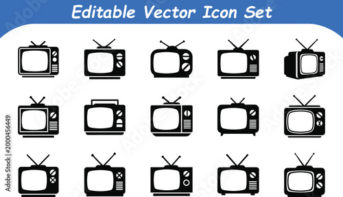 Vintage television icon set editable vector graphics television broadcast
