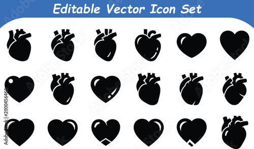 Heart and anatomical heart icon set editable vector graphics cardiology