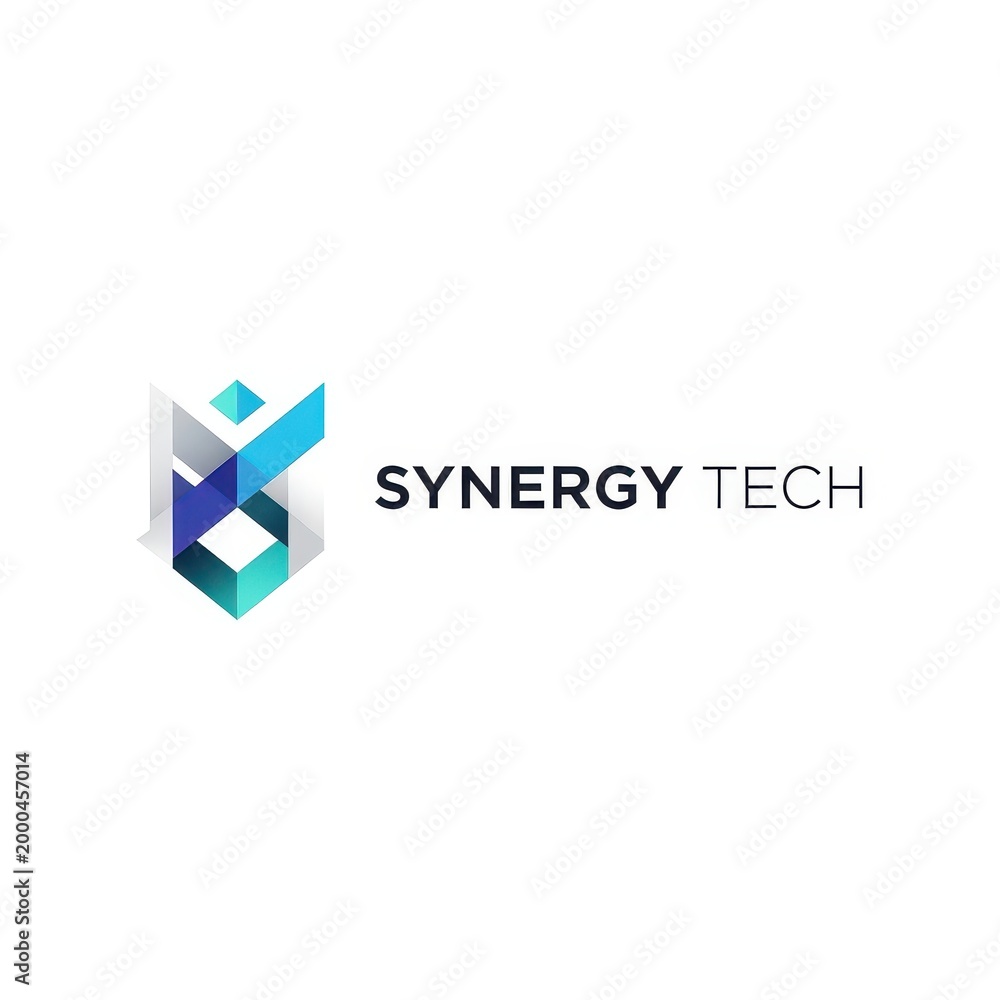 Obraz premium Modern synergy tech corporate logo with geometric abstract design for innovative business branding