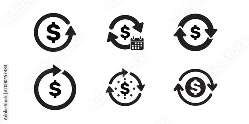 Photos Set of money circulation icons, financial cycle symbols, dollar sign with arrows
