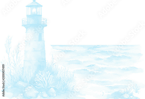 Coastal lighthouse guiding ships through misty ocean waters during twilight with rocky shore