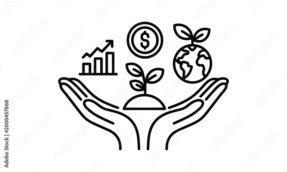Obraz premium Hands holding sustainable growth and finance icons