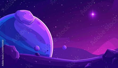 Vast Purple Alien Planet Landscape with Distant Star.