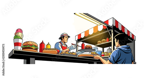 food truck vendor serving customer vector illustration