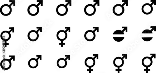 Gender Symbols Representing Biological Identity Diversity and Human Sexuality Spectrum Iconography Set