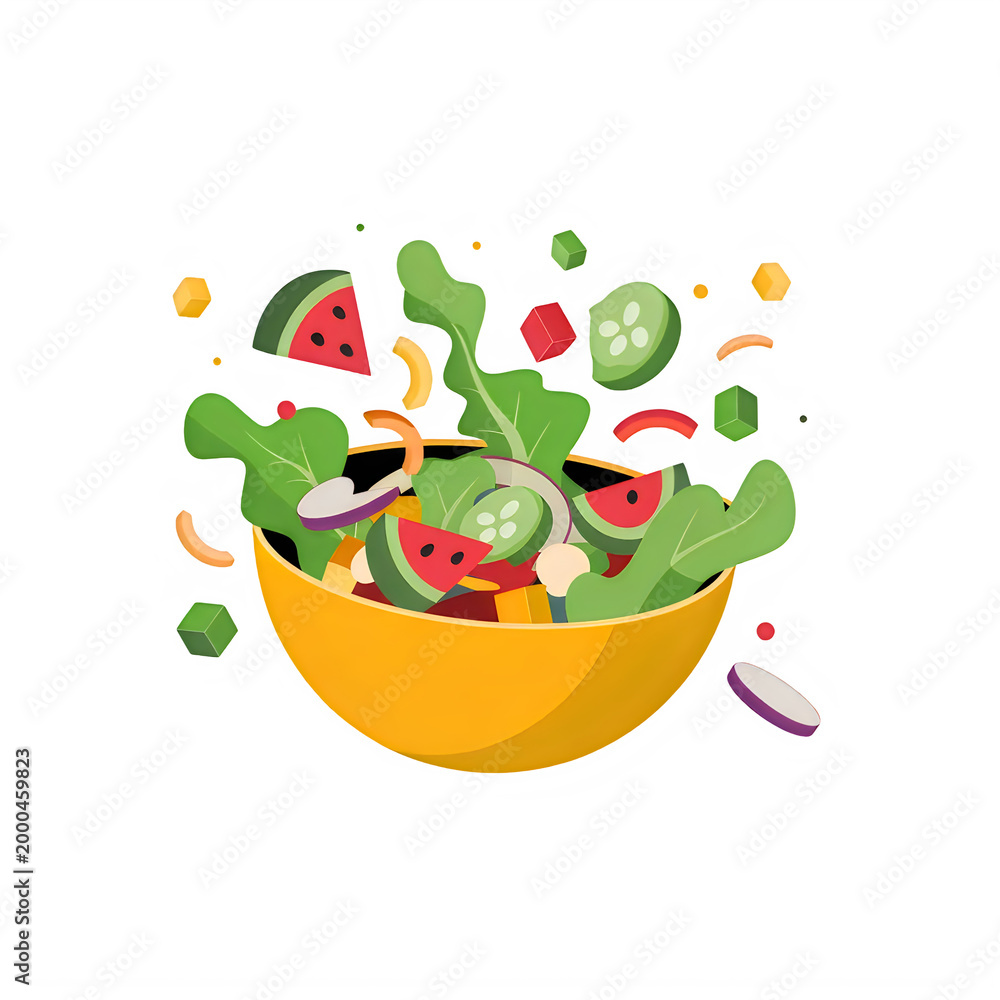 Fototapeta premium Colorful salad bowl with fresh vegetables isolated on transparent background