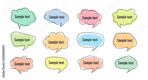 Colorful speech bubbles with text isolated on transparent background