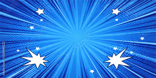 Blue abstract Christmas background featuring a patriotic star burst illustration with winter snow and USA flag stripes for a holiday celebration wallpaper