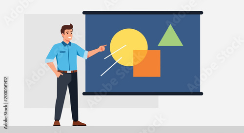 Man Presenting Geometric Shapes on Screen