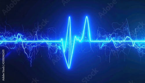 Vibrant Blue Neon Sound Wave Pulse on Dark Background.
