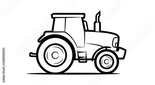 Black and white illustration of a tractor isolated on a white background with no additional context or scenery. No one or no person's hand is visible.