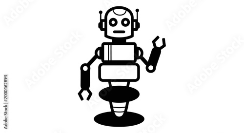 Robot icon holding a wrench stands alone on plain background emphasizing mechanics. No additional objects are present.