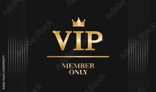 Premium VIP card with gold text and a crown. Premium membership invitation. Vector illustration.